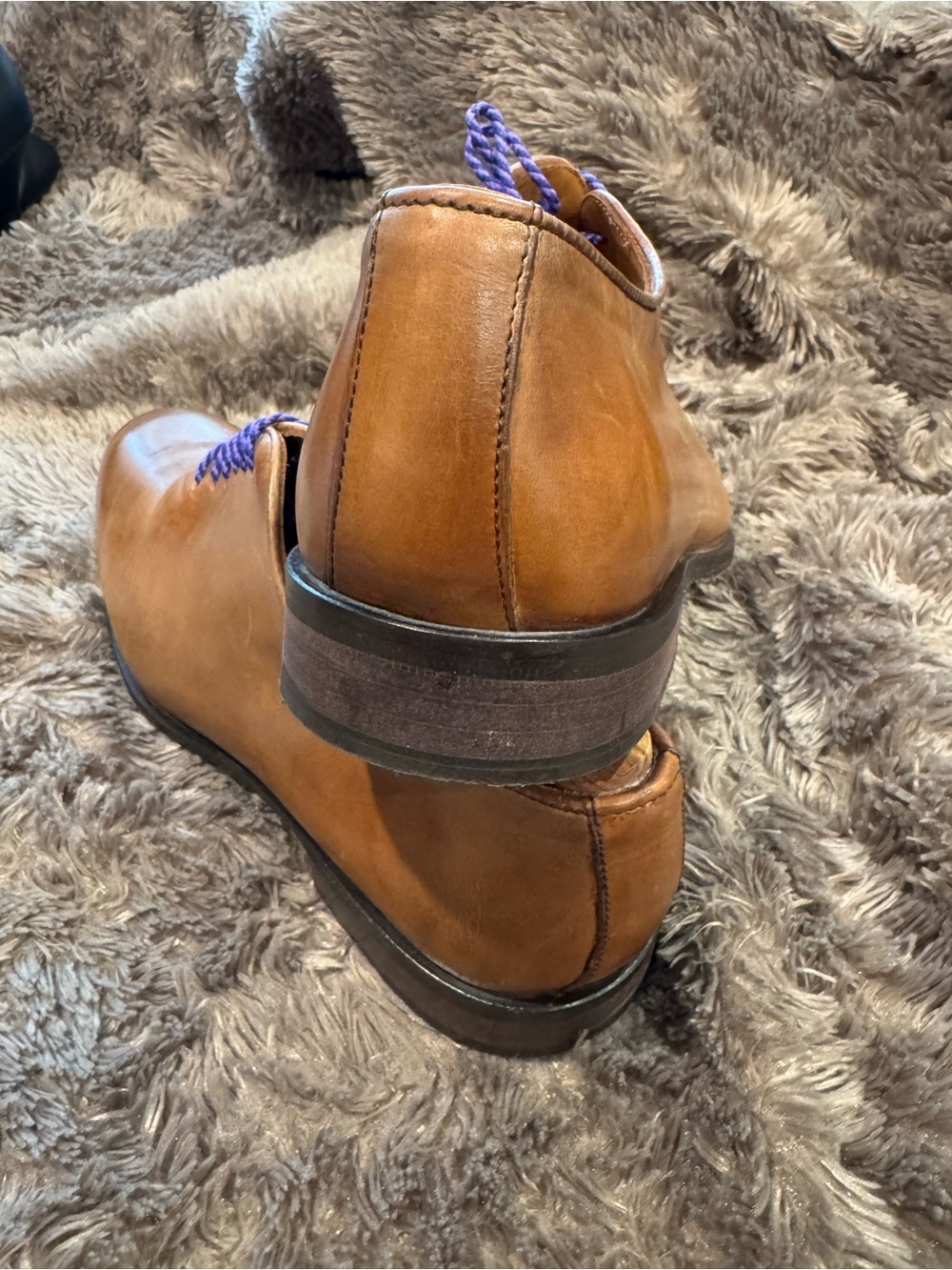 Men's Tan Leather Derby Shoes with Blue/Purple Laces by CUOIO. Made in Italy - Picture 5 of 14